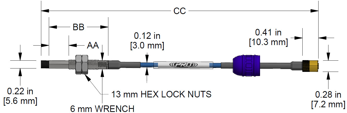 A dimension drawing of a Standard Mount CTC PRO Line Hazardous-Area Approved DP1009 proximity probe.